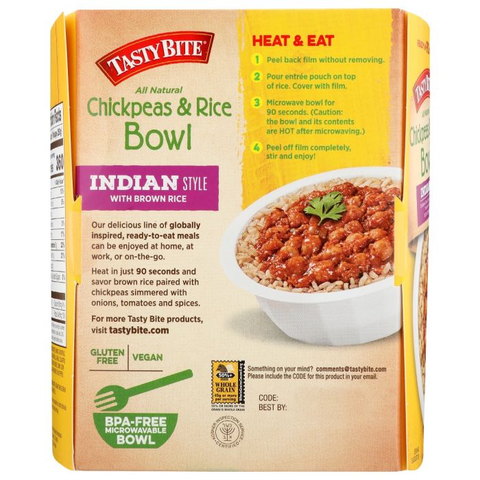 TASTY BITE: Bowl Chickpea & Rice, 8.8 oz